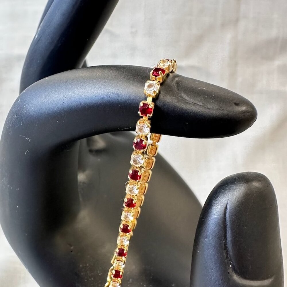 Vintage Avon Clear and Red Rhinestone Delicate Bracelet